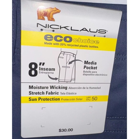 Nicklaus Men's Size 40 Blue Eco Choice Golf Shorts UPF 50 Moisture Wicking - Picture 4 of 8